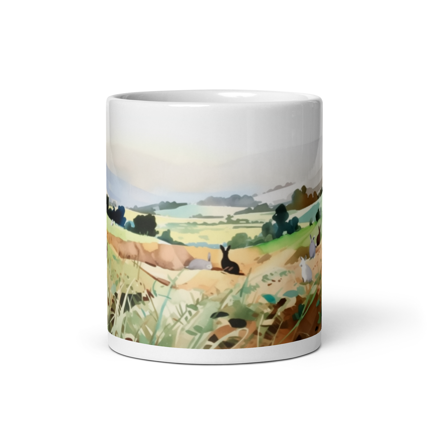 Rabbits In a Field Watercolour Mug