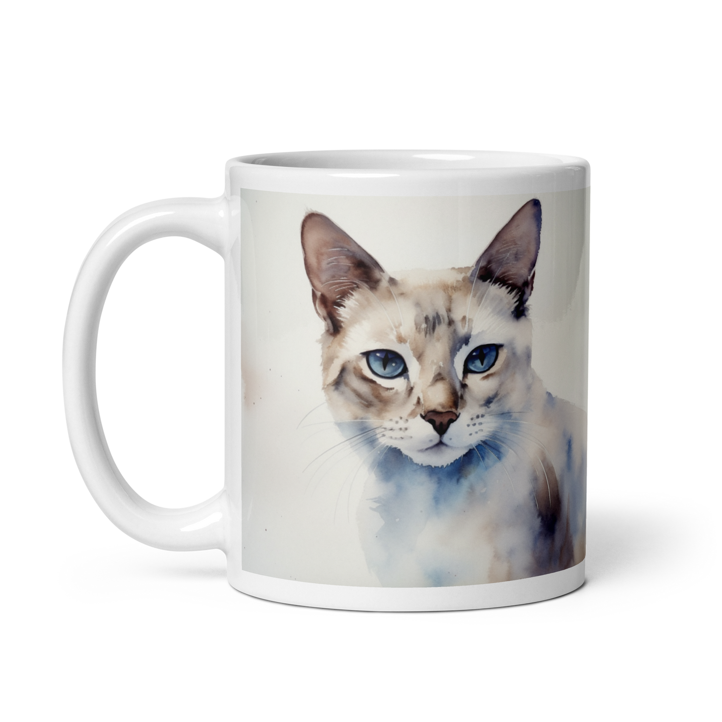 White Cat Watercolour Mug