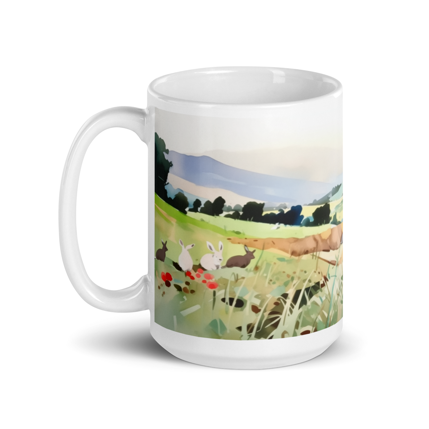 Rabbits In a Field Watercolour Mug