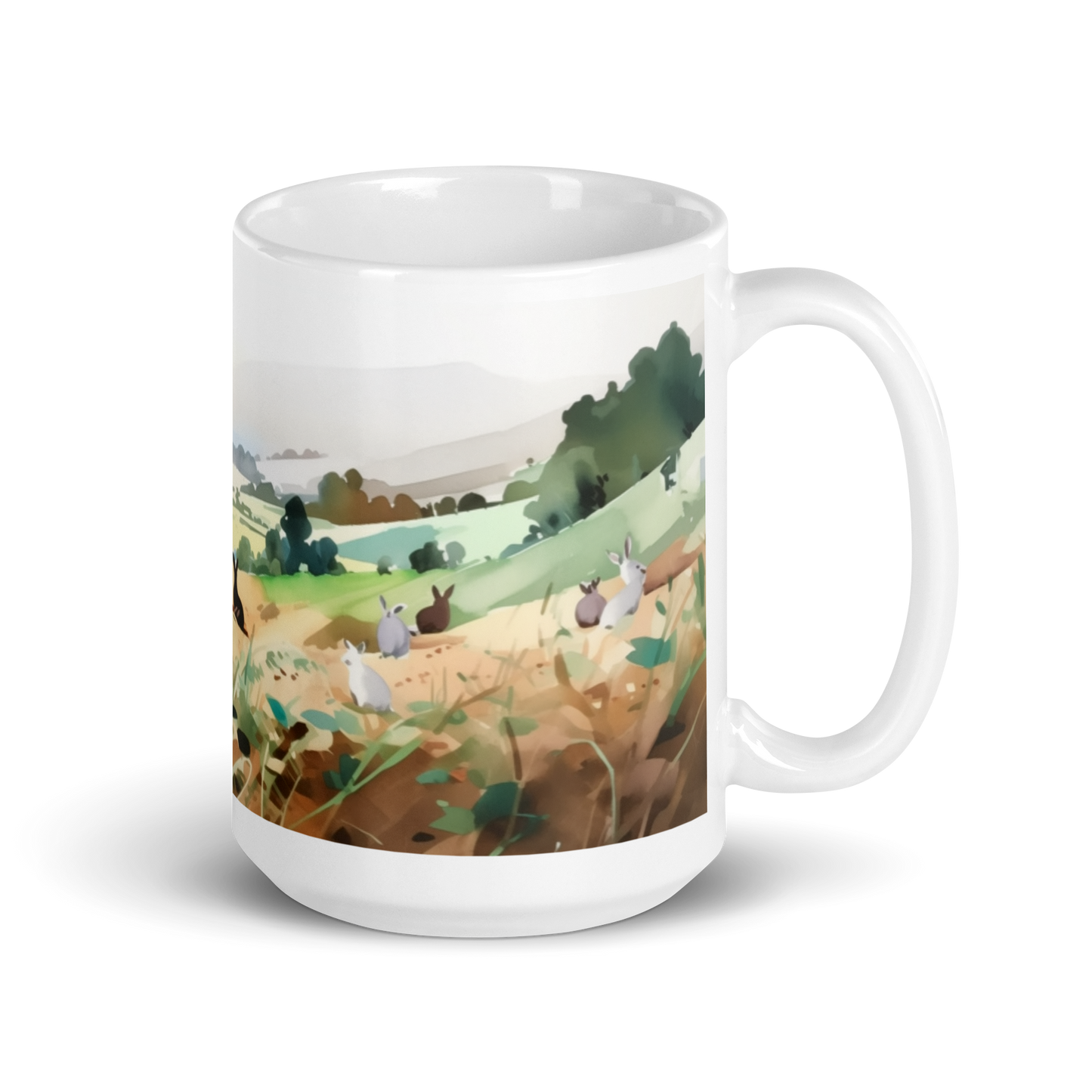 Rabbits In a Field Watercolour Mug