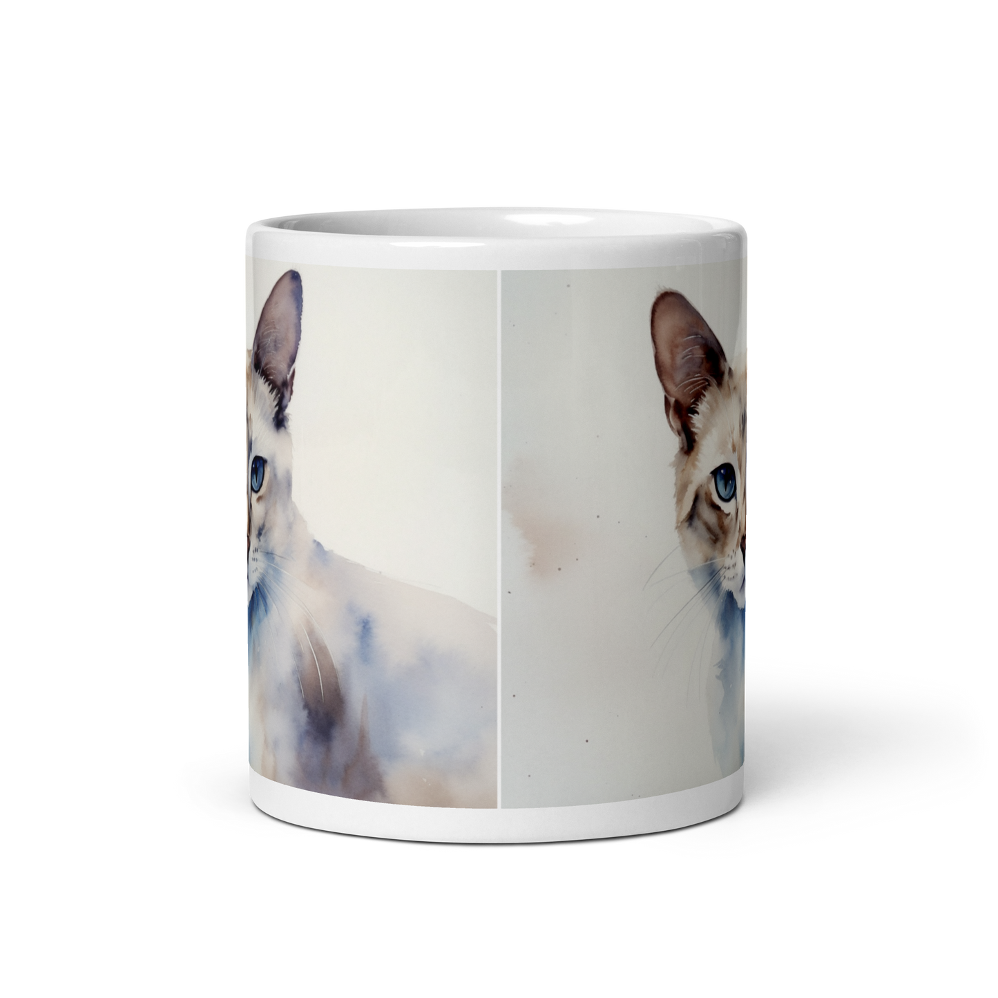 White Cat Watercolour Mug