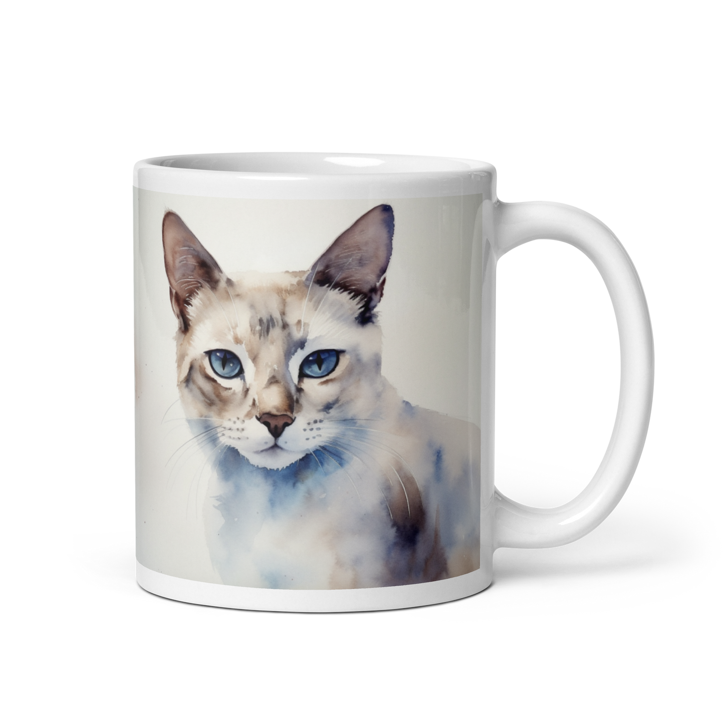 White Cat Watercolour Mug