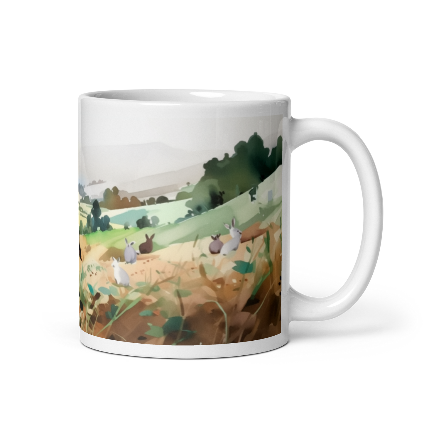 Rabbits In a Field Watercolour Mug