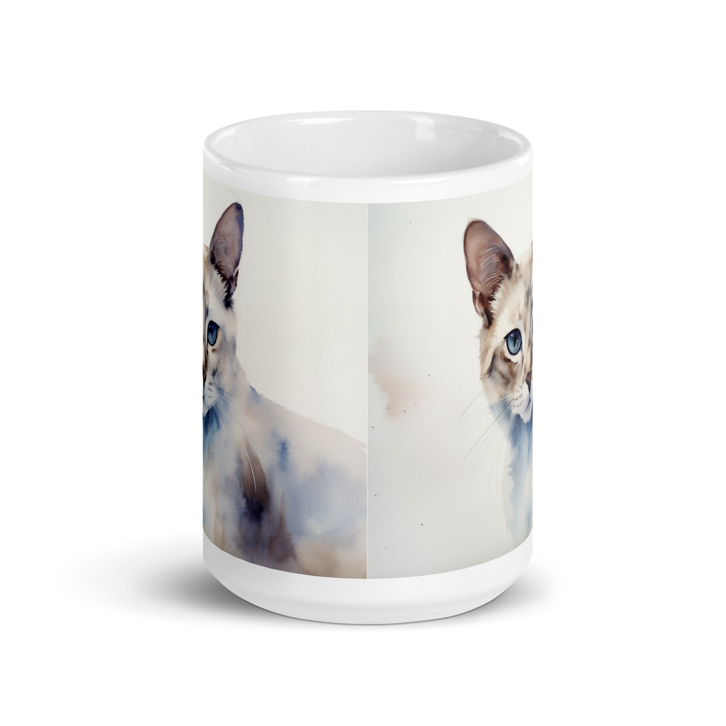 White Cat Watercolour Mug