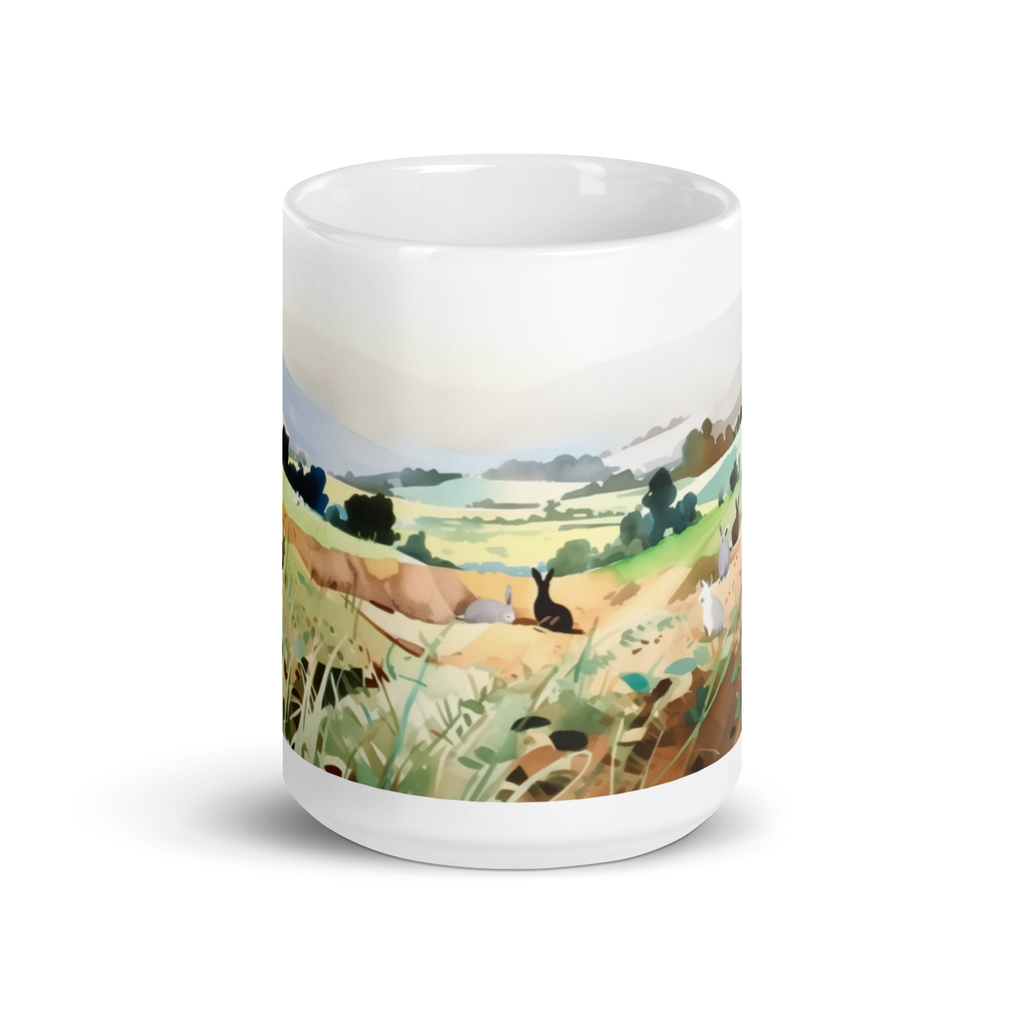 Rabbits In a Field Watercolour Mug