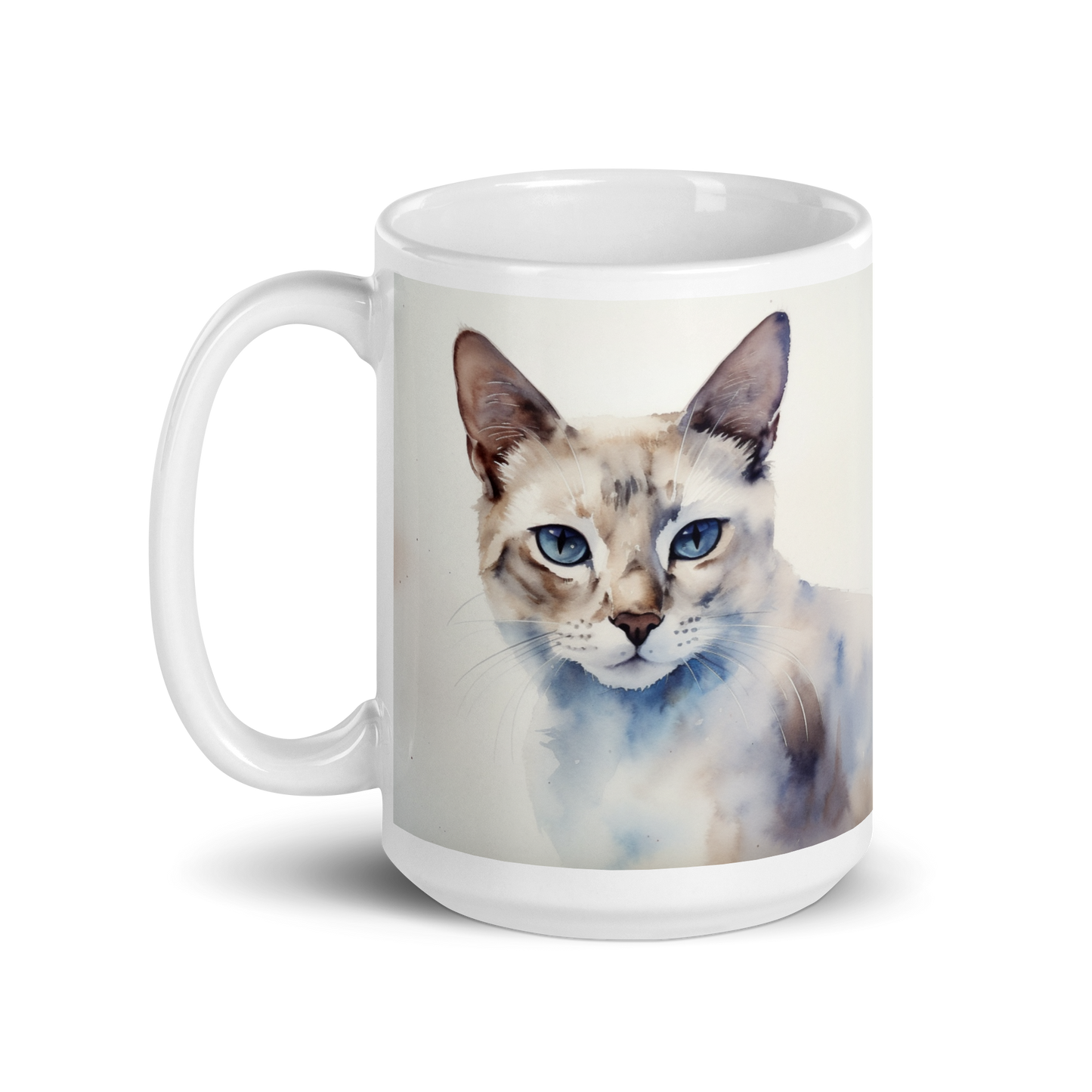 White Cat Watercolour Mug