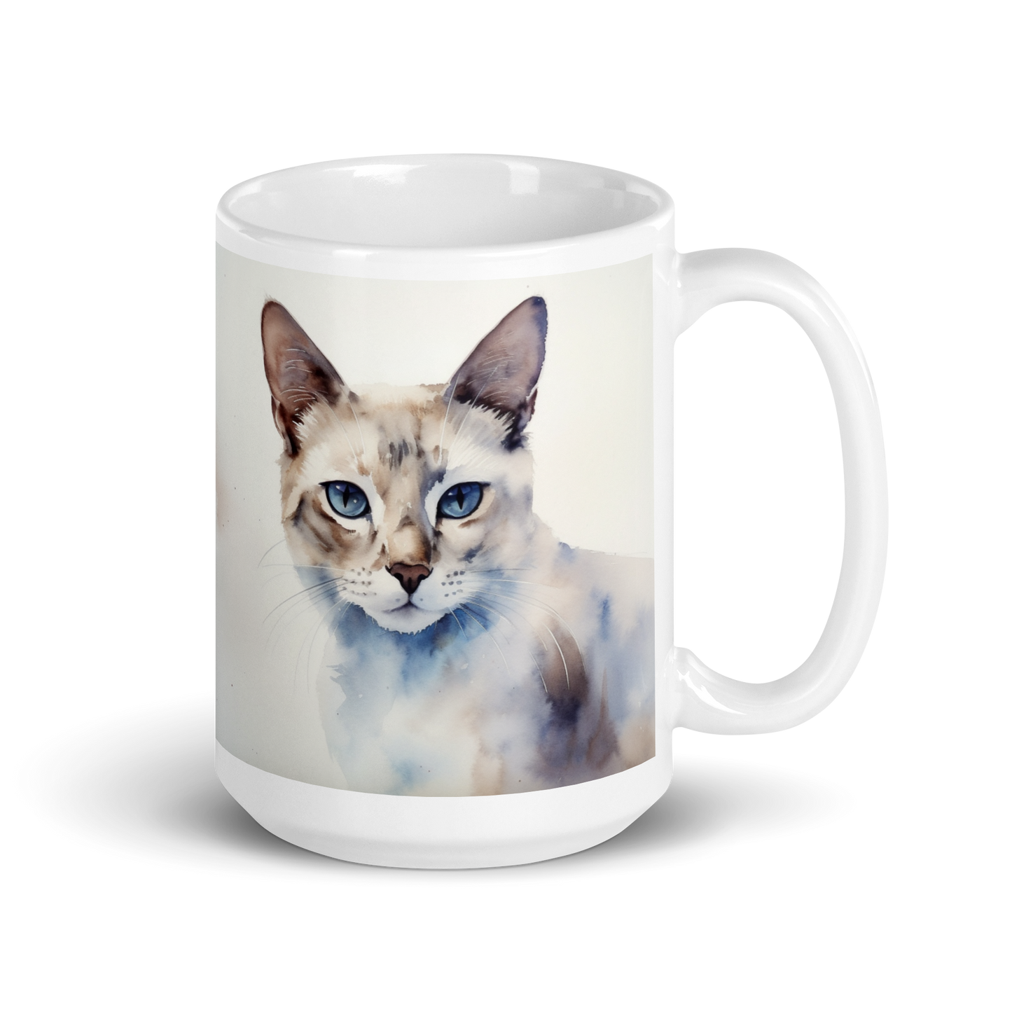 White Cat Watercolour Mug
